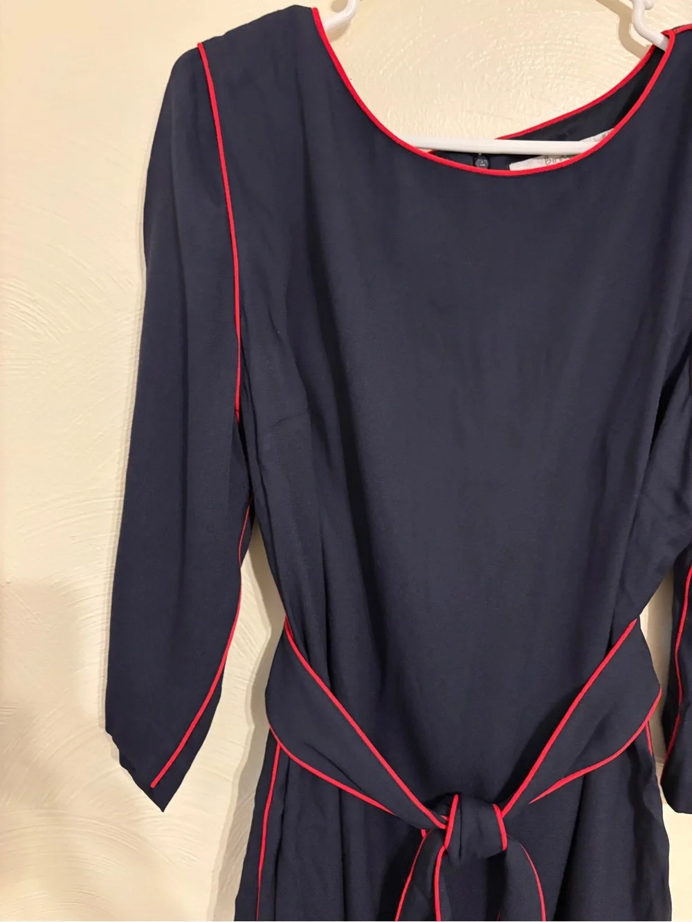 Boden Navy Sheath Dress Red Contrast Trim Tie Waist 3/4 Sleeve US 14R - Picture 5 of 7